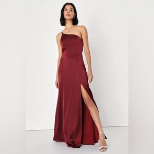 NWT Coveted Charm Wine Red Satin One-Shoulder M